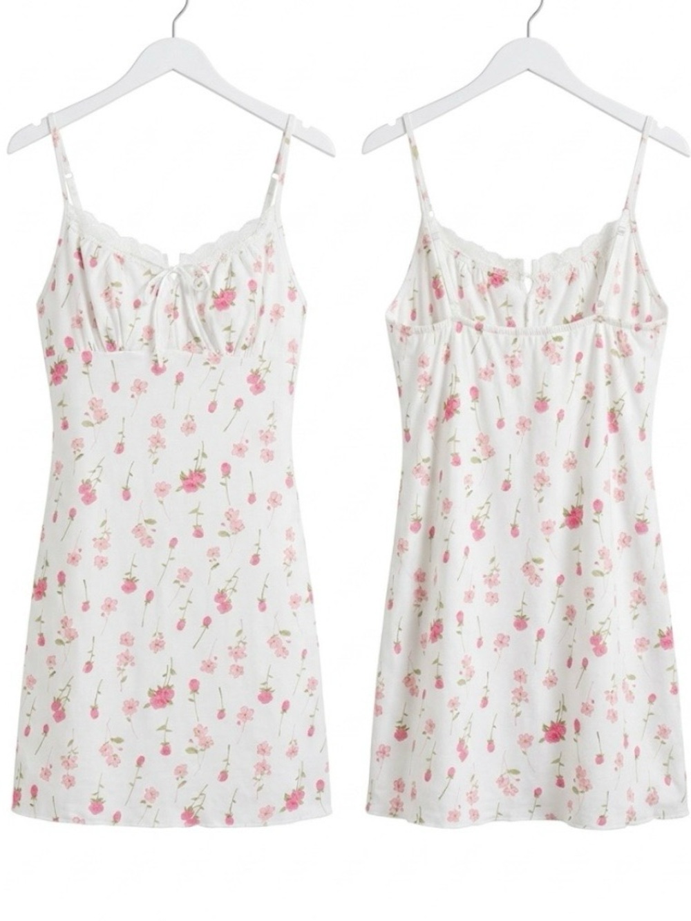 Pink Floral Pointelle Nightie by Q.U.E. Sweetheart Neckline L New - Picture 2 of 5